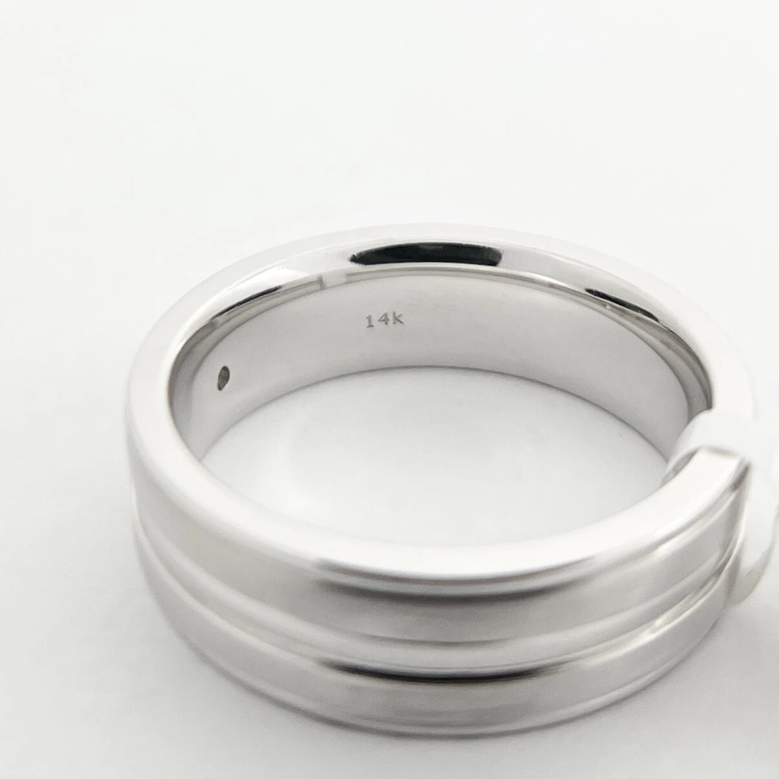 Men's Wide Princess Cut Diamond Groove Wedding Band Ring 14K White Gold, .05 CTW - 7