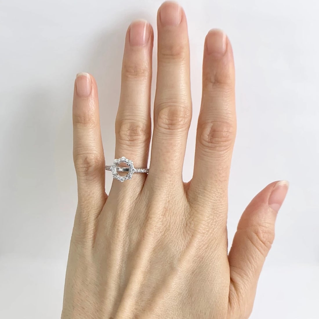 Big Little Round Halo Diamond Engagement Ring Setting Mounting 14K White Gold - 2