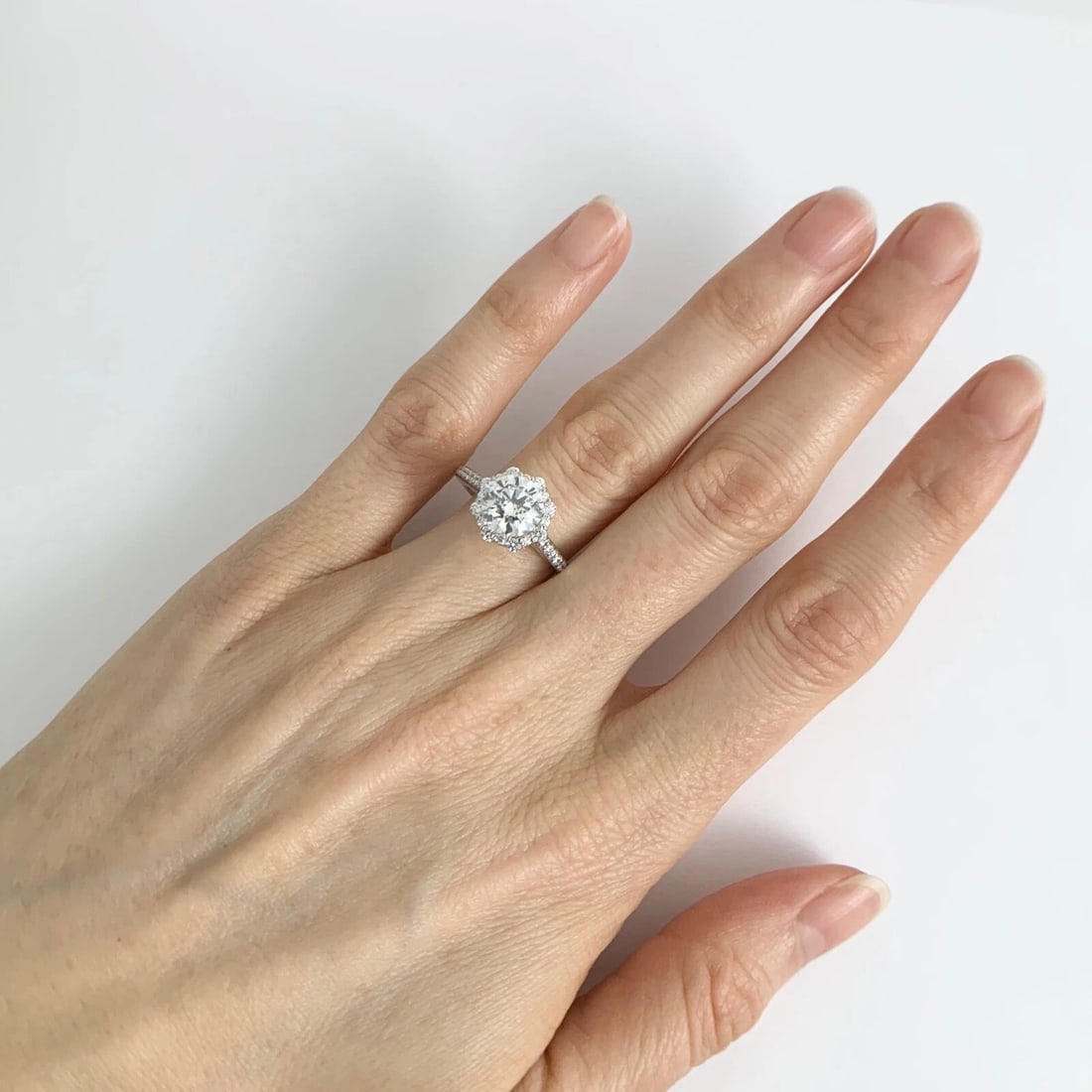 Big Little Round Halo Diamond Engagement Ring Setting Mounting 14K White Gold - 6