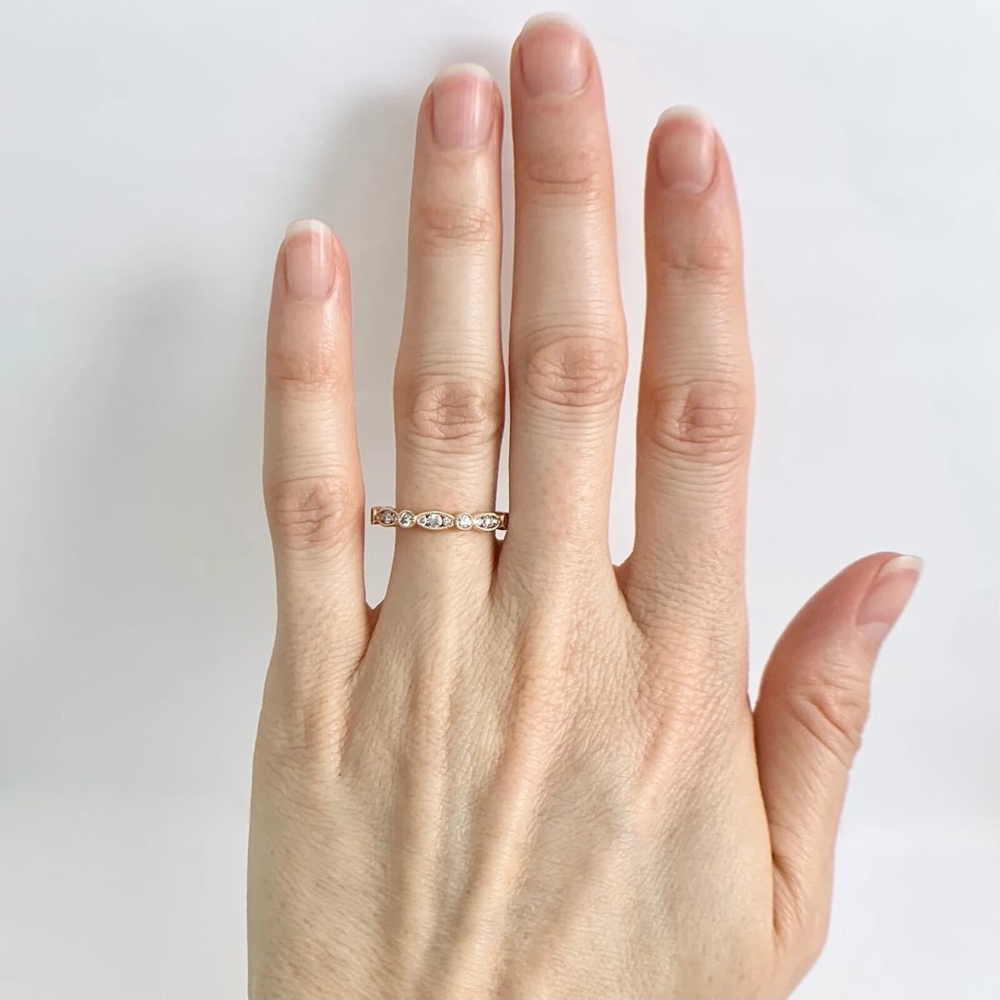 Marquise Round Bezel Diamond Wedding Band Ring 18K Rose Gold, .59 CTW - 2