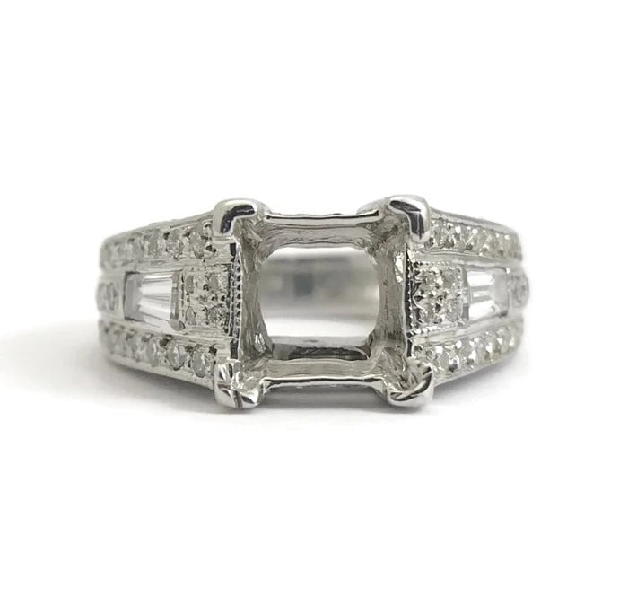 Pave Baguette Diamond Engagement Ring Setting Mounting 14K White Gold, 2.45 CTW: Pave Baguette Diamond Engagement Ring Setting Mounting 14K White Gold, 2.45 CTW This gorgeous diamond engagement ring mounting will be something she will love forever. Ready to house a diamond or gems