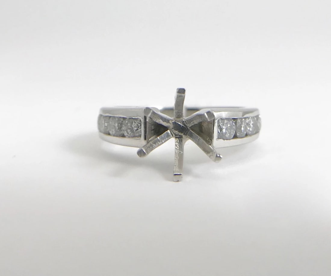 Round Channel-Set Diamond Platinum Engagement Ring Setting Mounting .60 CTW - 4