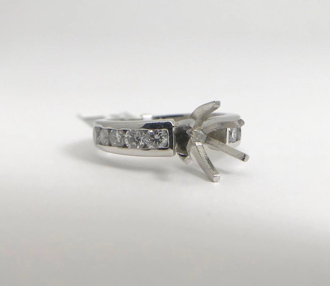 Round Channel-Set Diamond Platinum Engagement Ring Setting Mounting .60 CTW - 6