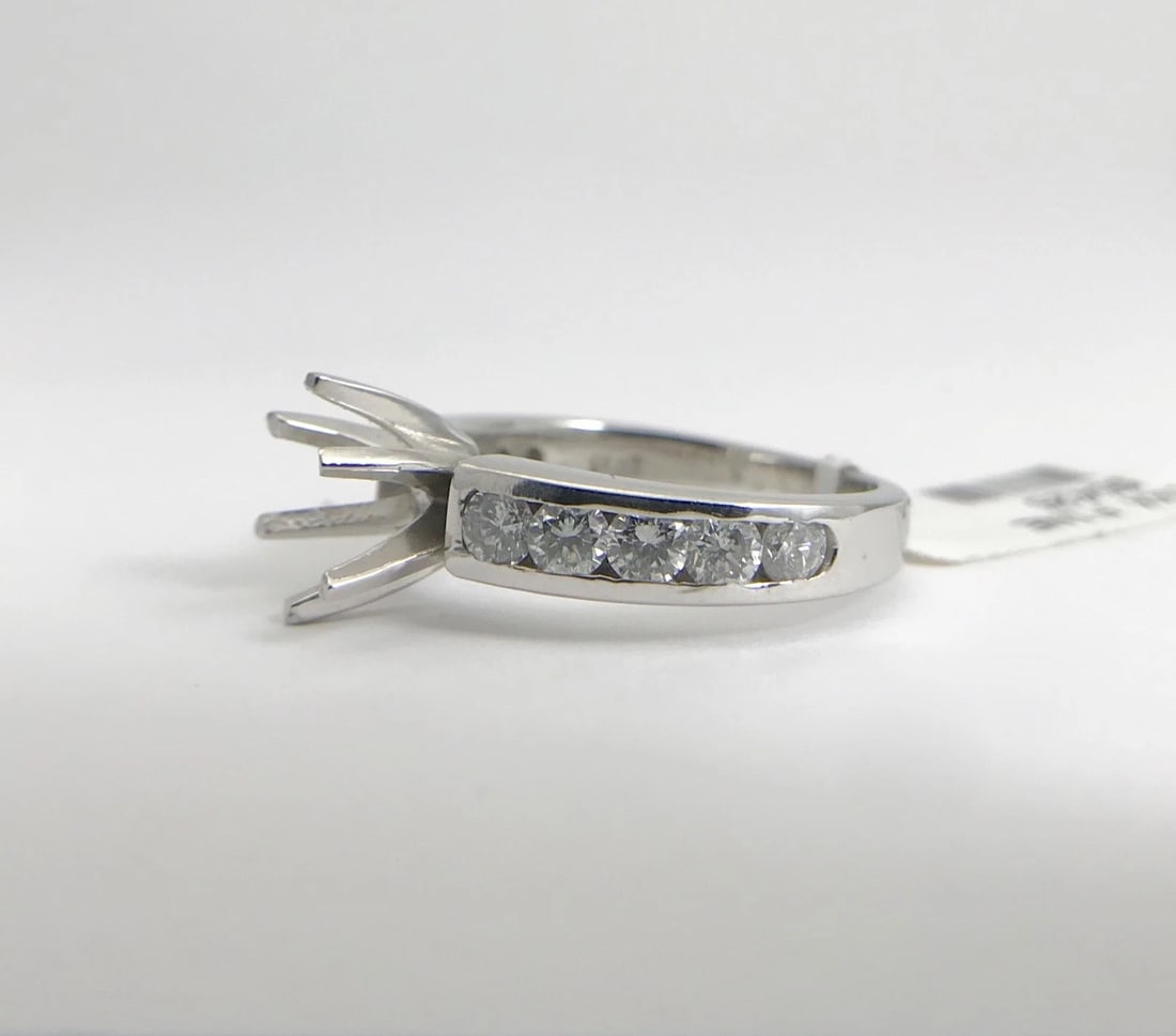 Round Channel-Set Diamond Platinum Engagement Ring Setting Mounting .60 CTW - 9