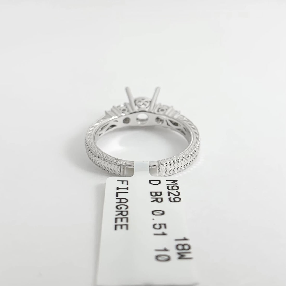 Milgrain Diamond Engagement Ring Setting Mounting 18K White Gold .51 CTW - 10