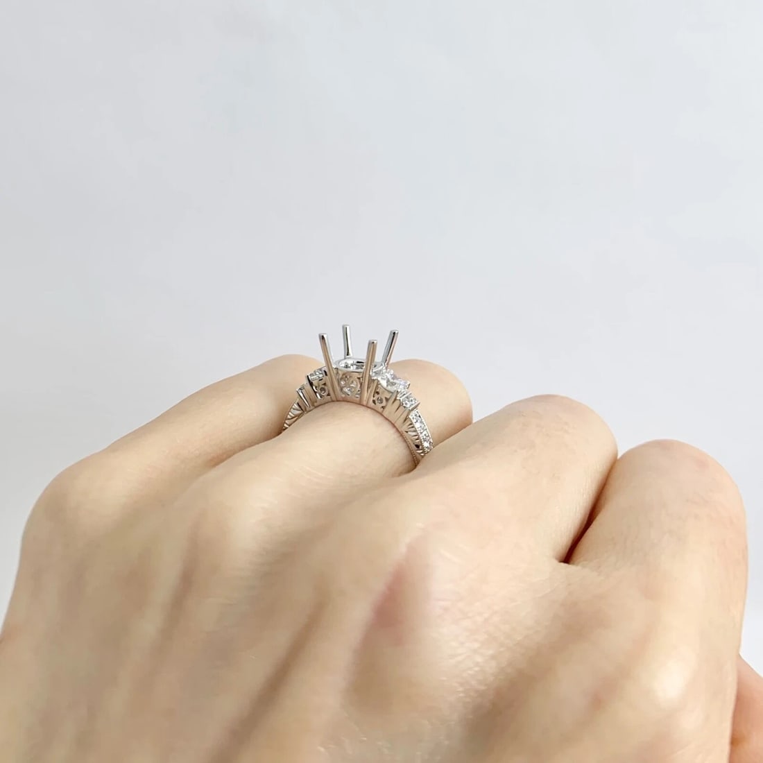 Milgrain Diamond Engagement Ring Setting Mounting 18K White Gold .51 CTW - 4