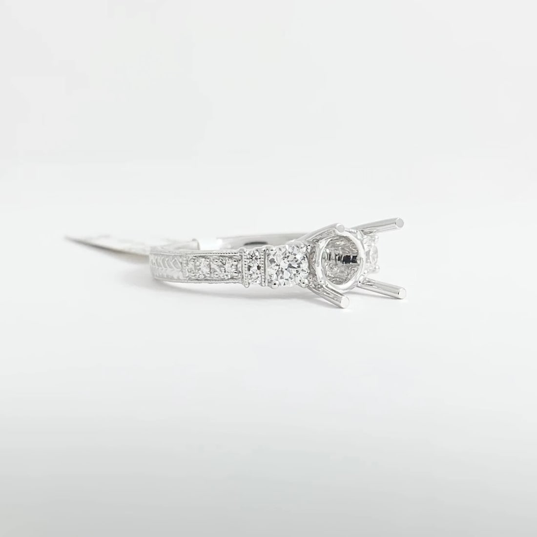 Milgrain Diamond Engagement Ring Setting Mounting 18K White Gold .51 CTW - 8