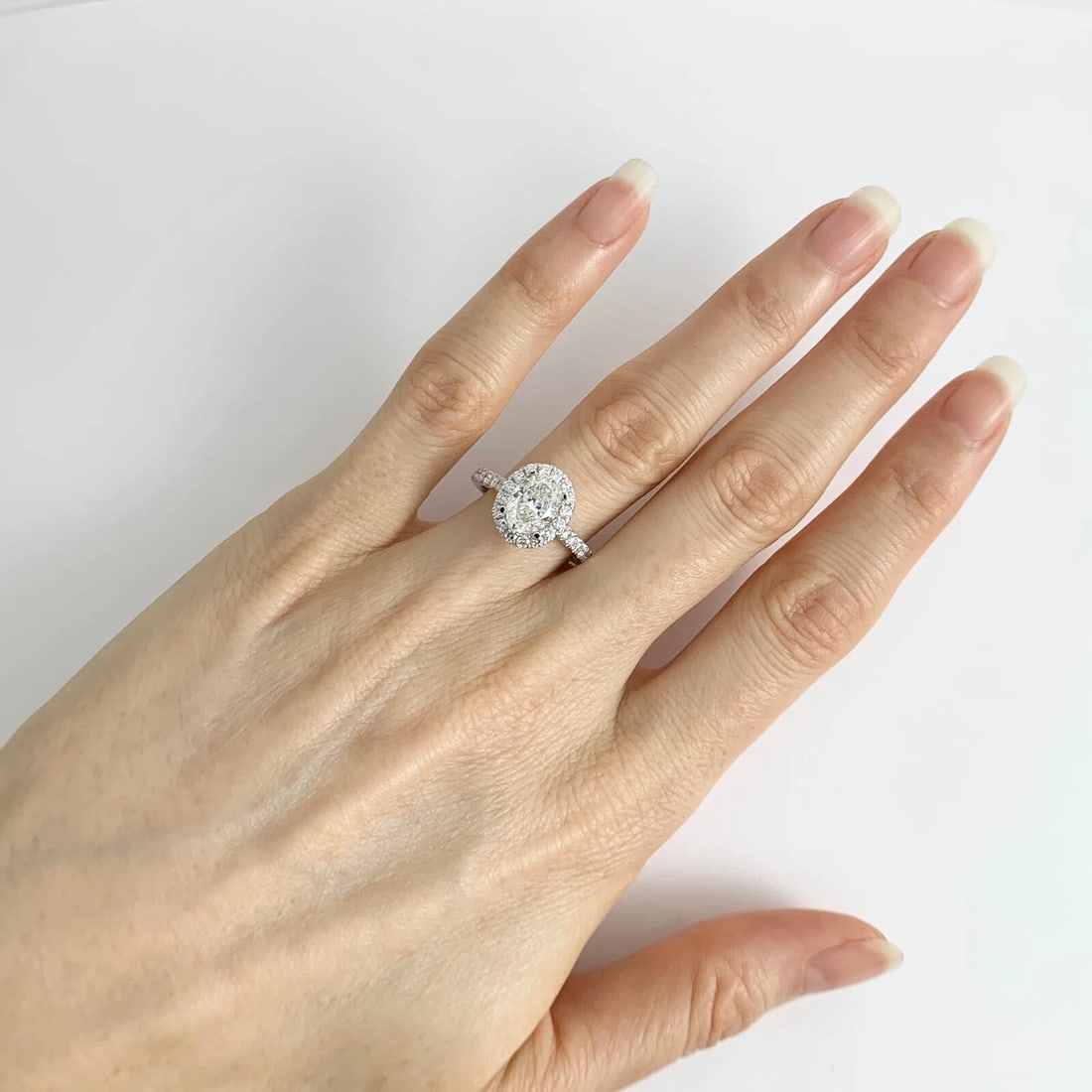 Oval Diamond Halo Engagement Ring Setting Mounting 18K White Gold .51 CTW - 6