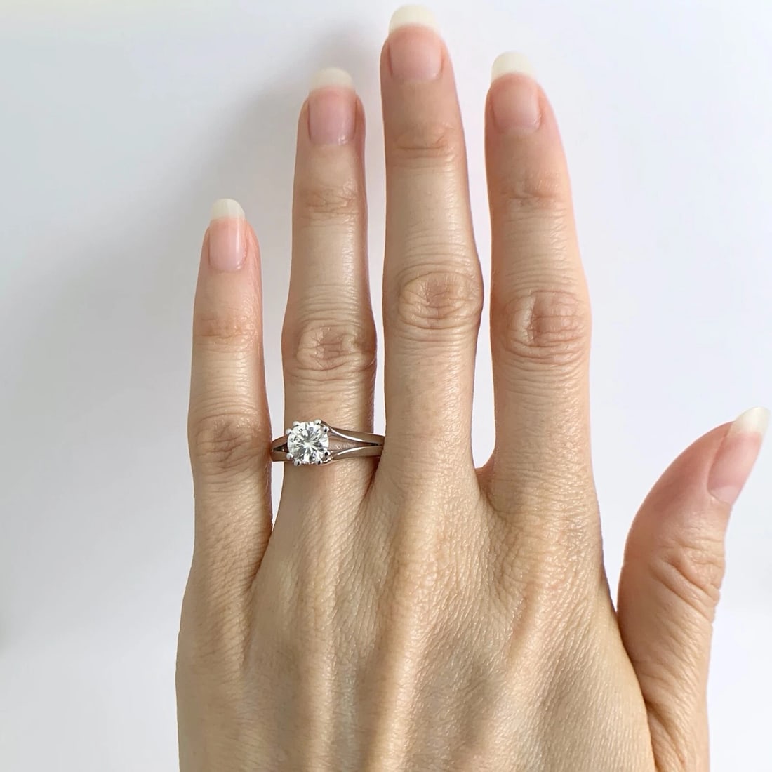 EGL Split Shank Round Solitaire Diamond Engagement Ring 14K White Gold 1.01 CT - 2