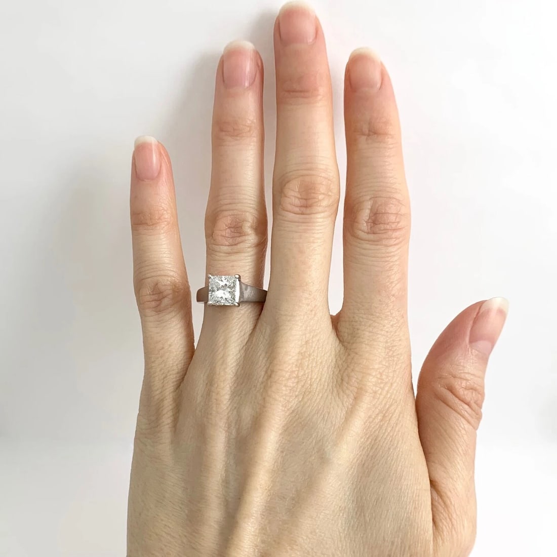 EGL Princess Solitaire Diamond Engagement Ring Wide Band 14K White Gold, 1.56 CT - 3