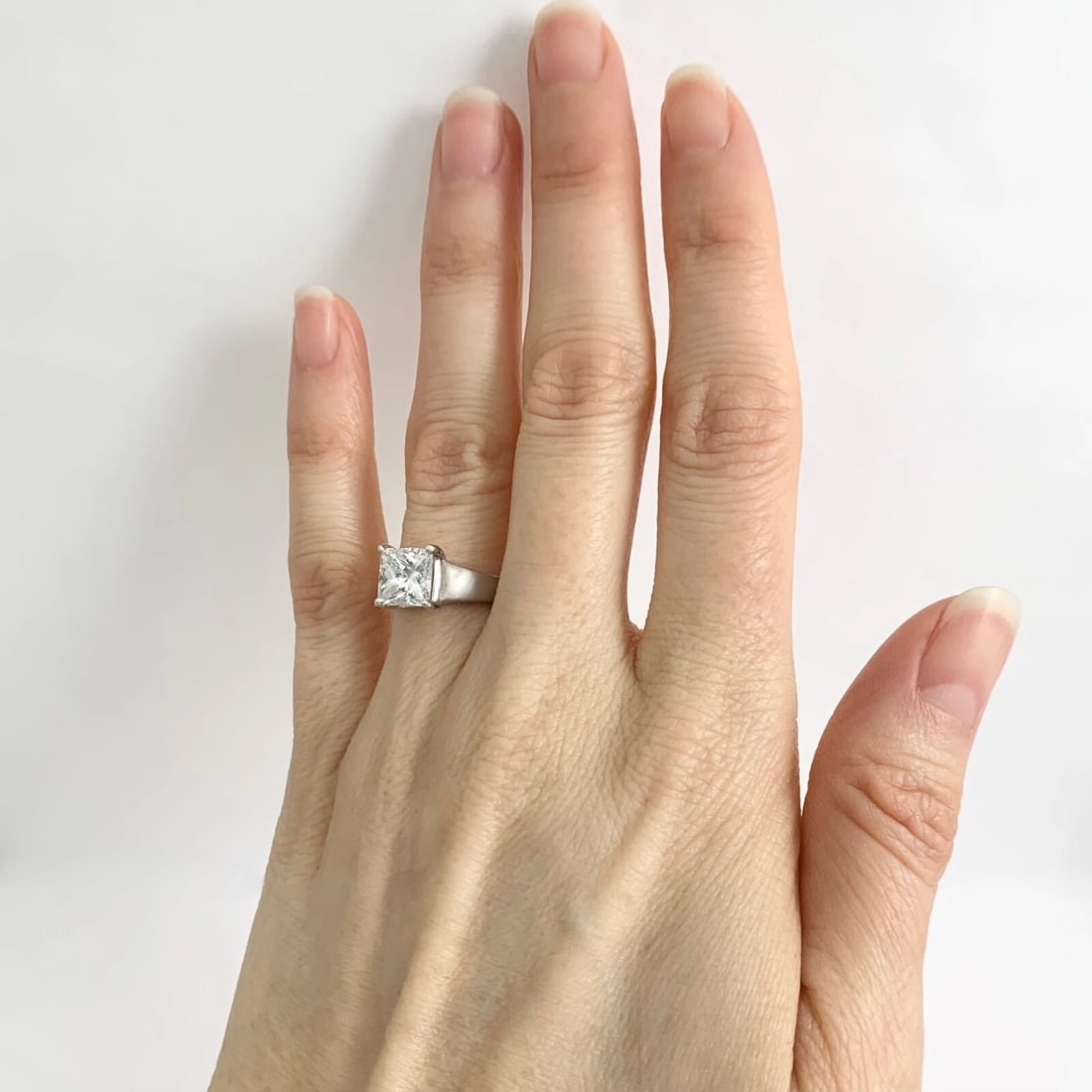 EGL Princess Solitaire Diamond Engagement Ring Wide Band 14K White Gold, 1.56 CT - 4