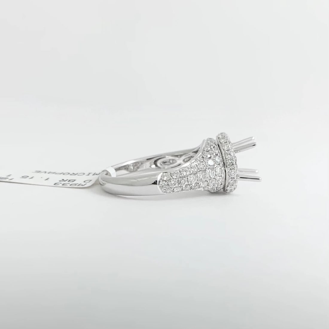 Round Pave Halo Diamond Engagement Ring Setting Mounting 18K White Gold 1.15 CTW - 8