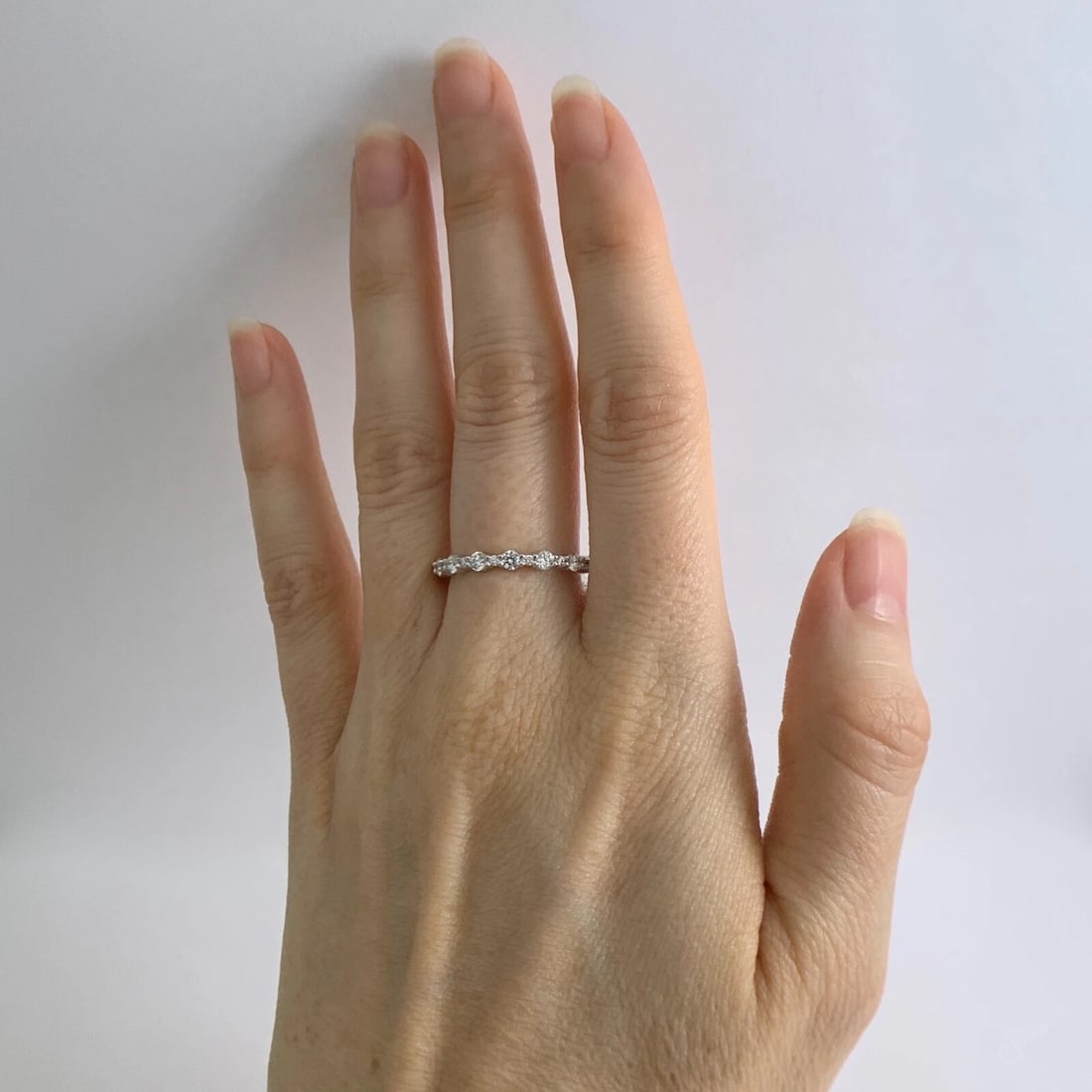 Big Small Round Diamond Wedding Band Anniversary Ring 14K White Gold, 2.35 Grams - 3