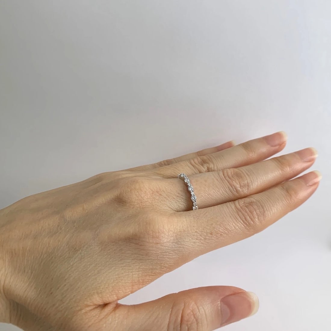 Big Small Round Diamond Wedding Band Anniversary Ring 14K White Gold, 2.35 Grams - 4