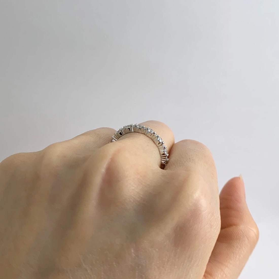 Big Small Round Diamond Wedding Band Anniversary Ring 14K White Gold, 2.35 Grams - 5