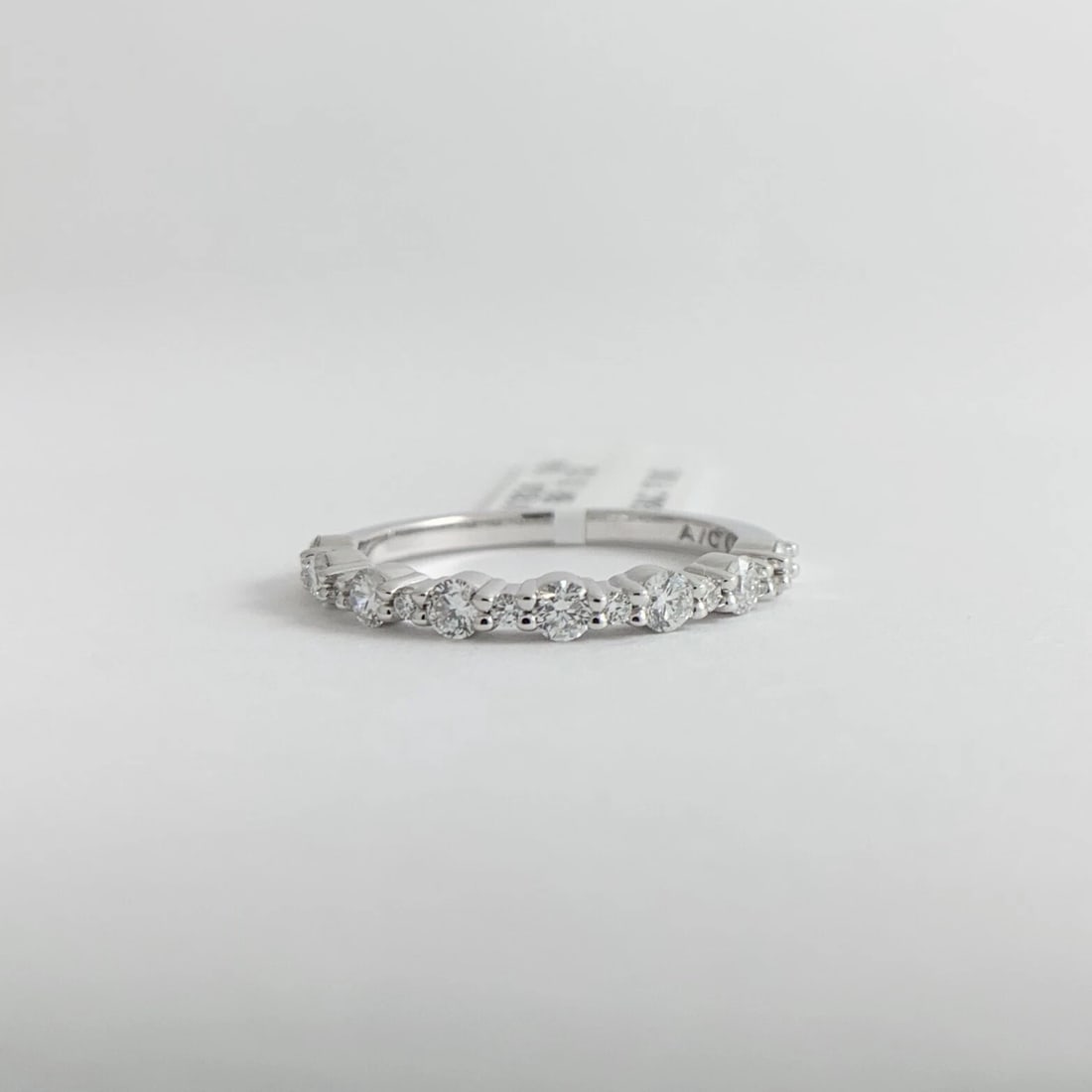 Big Small Round Diamond Wedding Band Anniversary Ring 14K White Gold, 2.35 Grams - 6