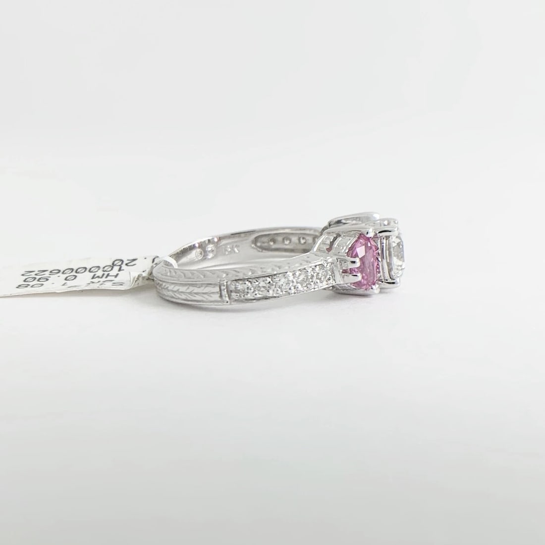 3-Stone Half Moon Pink Sapphire Diamond Engagement Ring 18K White Gold 2.18 CTW - 8