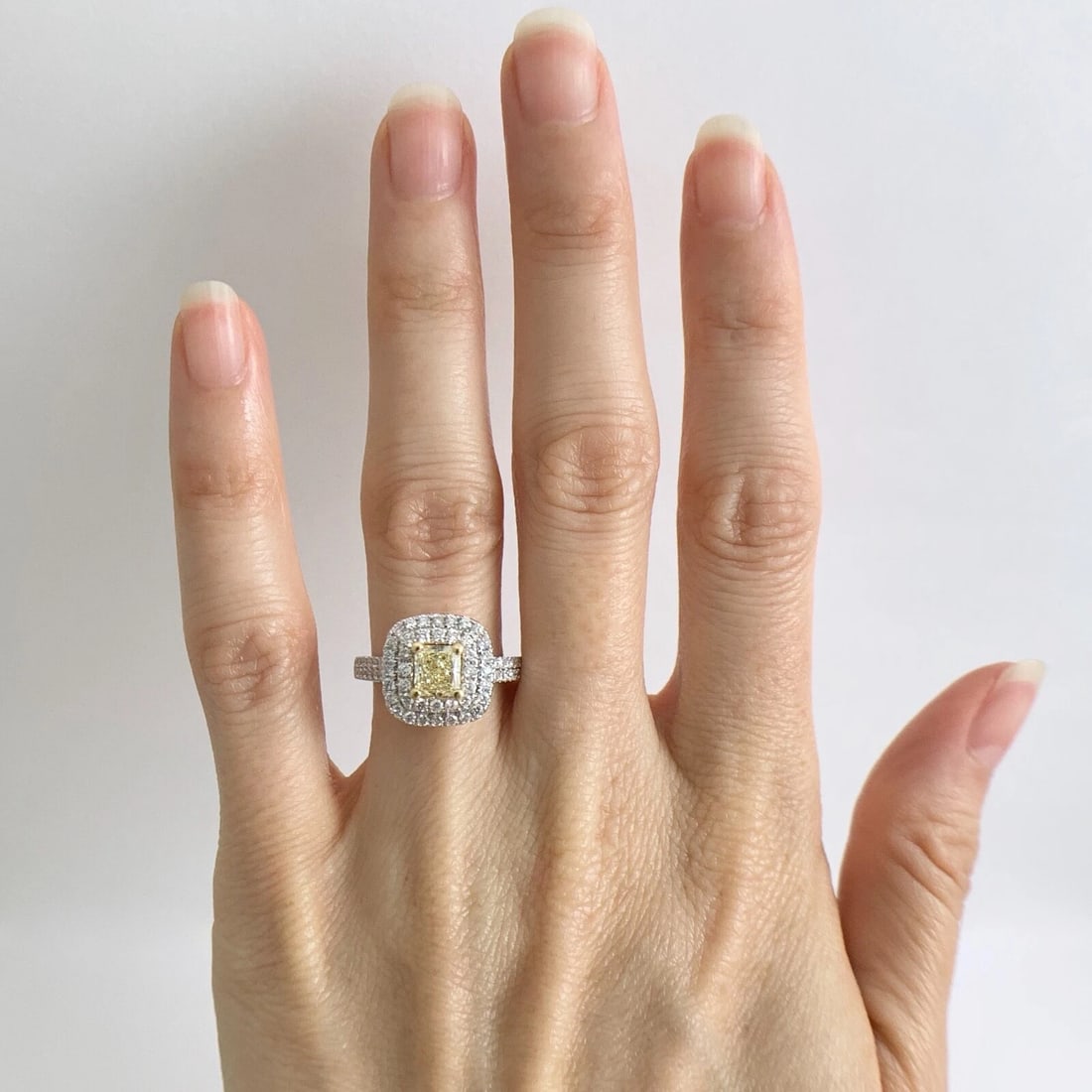 Yellow Radiant Diamond Double Halo Engagement Ring 18K White Gold 1.47 CTW - 2