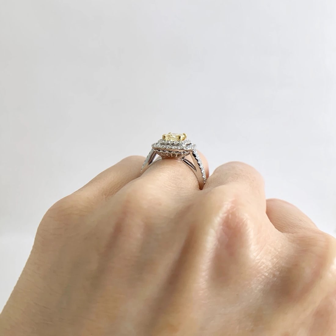 Yellow Radiant Diamond Double Halo Engagement Ring 18K White Gold 1.47 CTW - 4