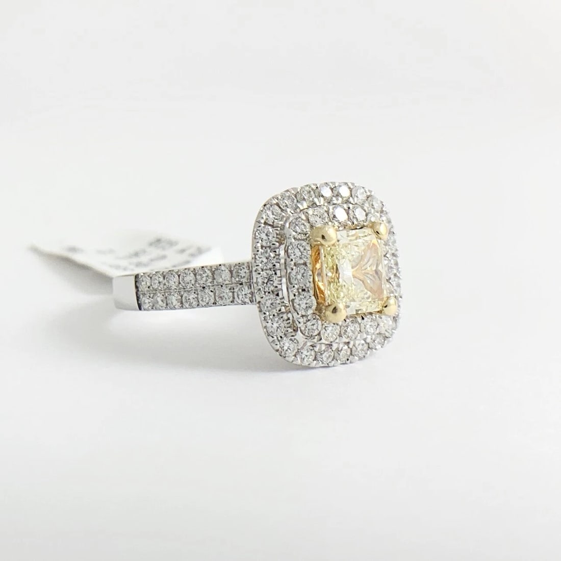 Yellow Radiant Diamond Double Halo Engagement Ring 18K White Gold 1.47 CTW - 6