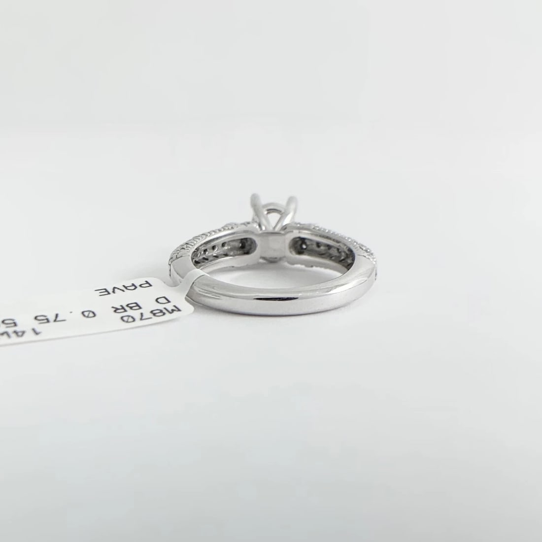 Oval Milgrain Pave Diamond Engagement Ring Setting Mounting 14K White Gold - 10