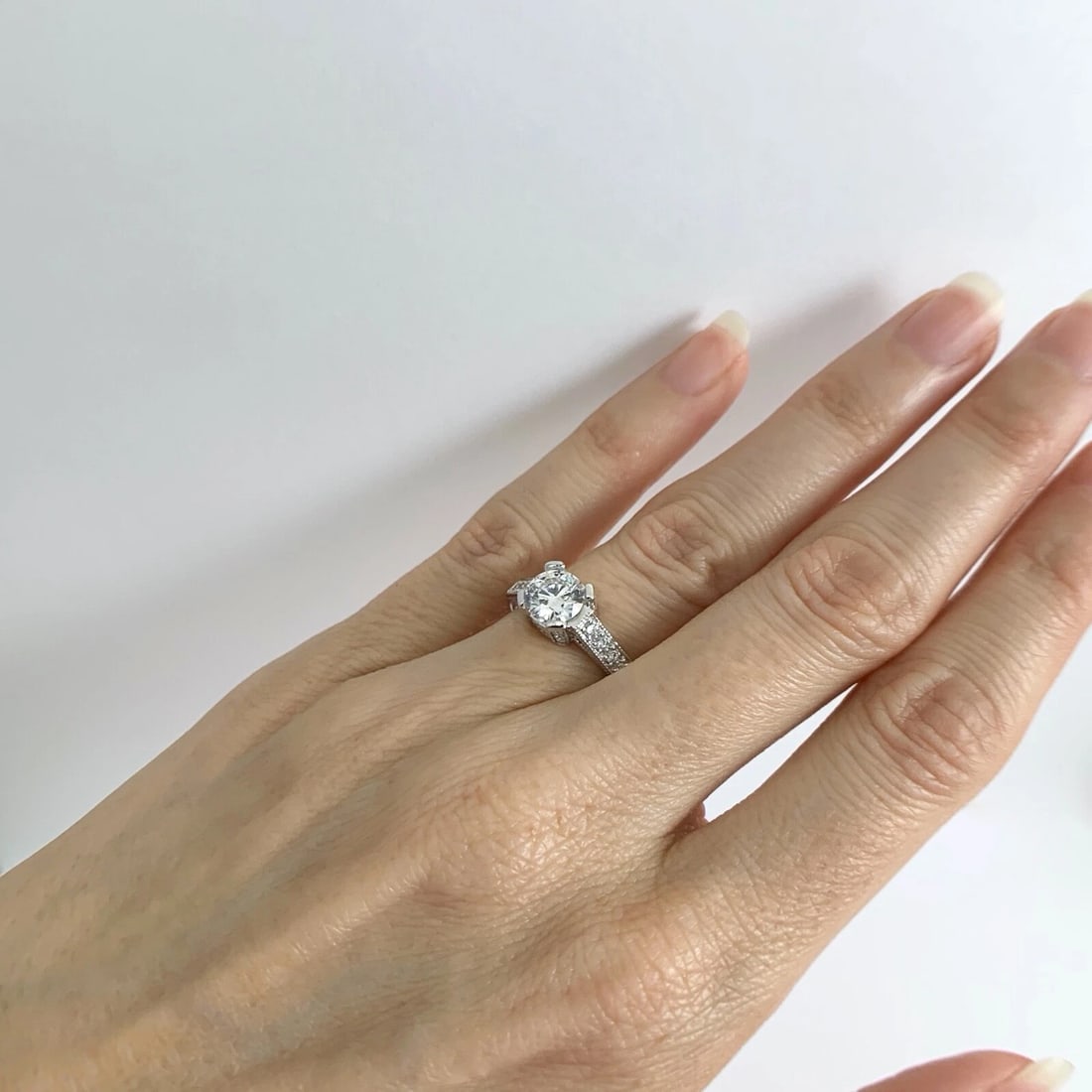 Pave Diamond Textured Engagement Ring Setting Mounting Platinum .25 CTW, 5.45 Gr - 3