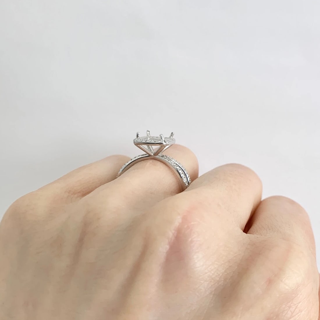 Cushion Halo Split Shank Diamond Engagement Ring Setting Mounting 14K White Gold - 5