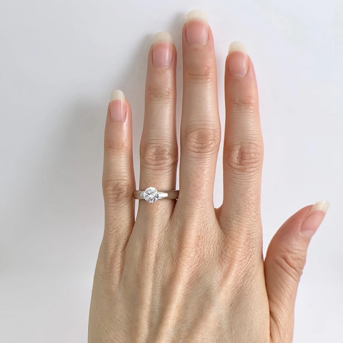 Certified Round Diamond Wide Tension Set Engagement Ring 14K White Gold .96 CT - 2