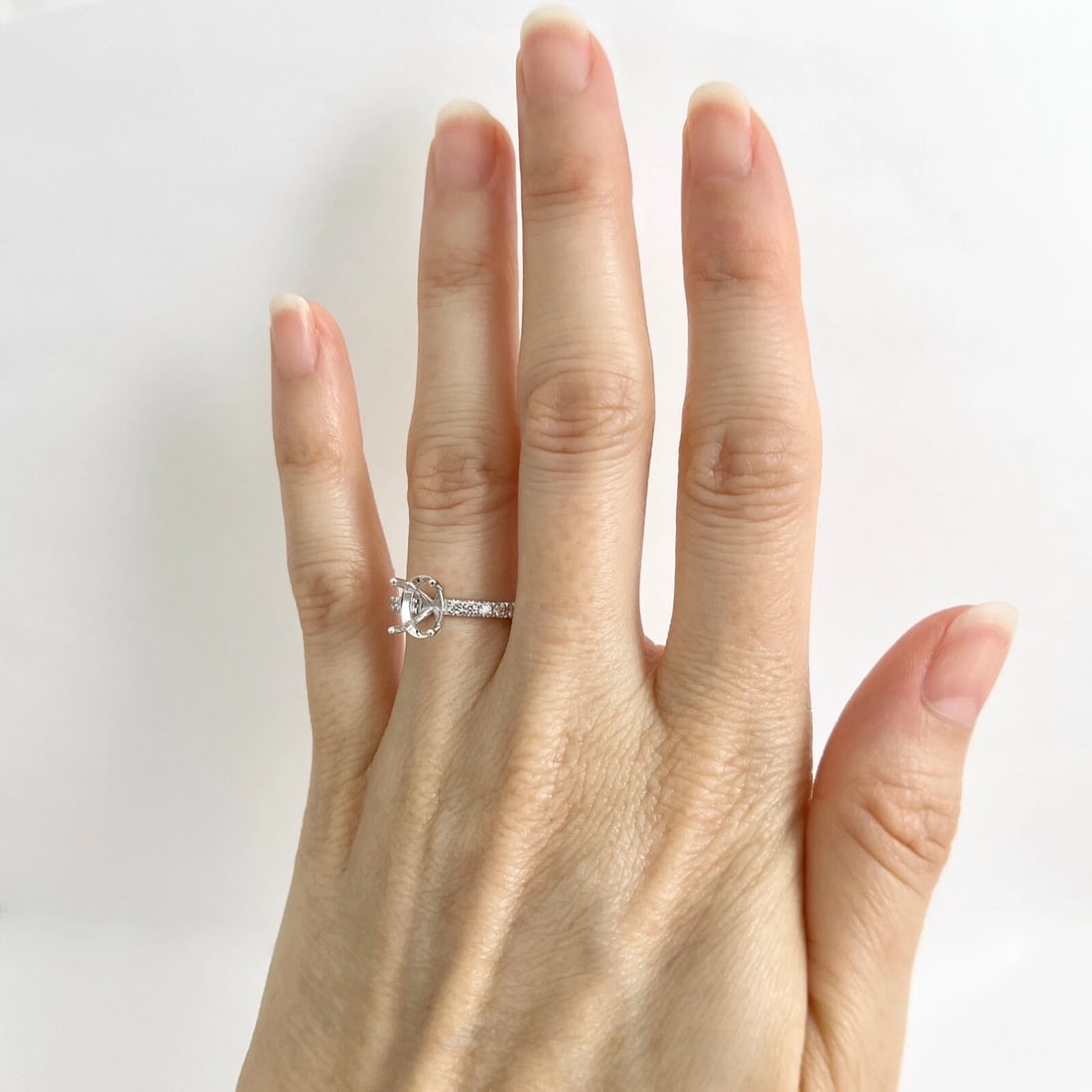 Oval Diamond Band Engagement Ring Setting Mounting 14K White Gold .35 CTW - 2