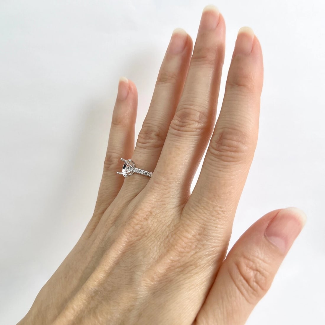 Oval Diamond Band Engagement Ring Setting Mounting 14K White Gold .35 CTW - 4