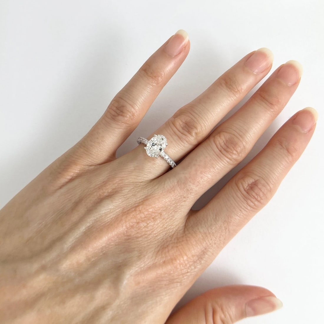 Oval Diamond Band Engagement Ring Setting Mounting 14K White Gold .35 CTW - 7