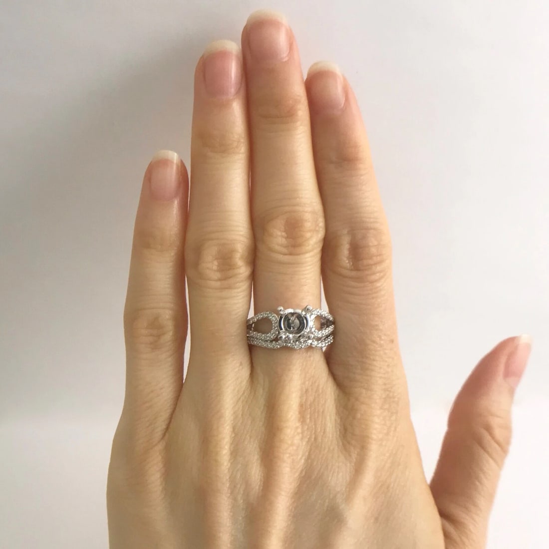 Diamond Engagement Ring Mounting Curved Band Set 14K White Gold .55 CTW, 7.07 Gr - 2