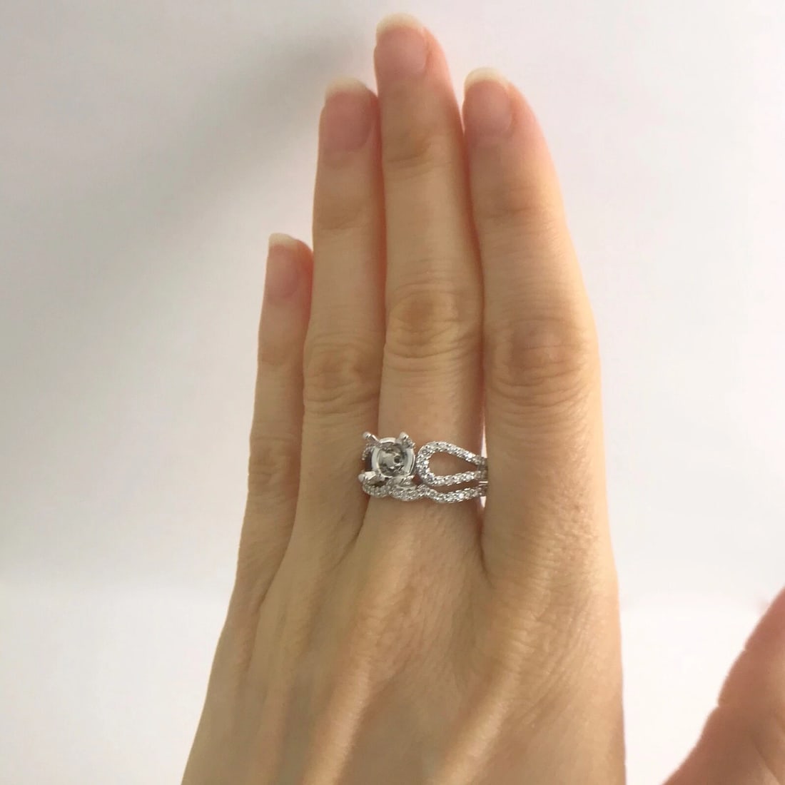 Diamond Engagement Ring Mounting Curved Band Set 14K White Gold .55 CTW, 7.07 Gr - 3