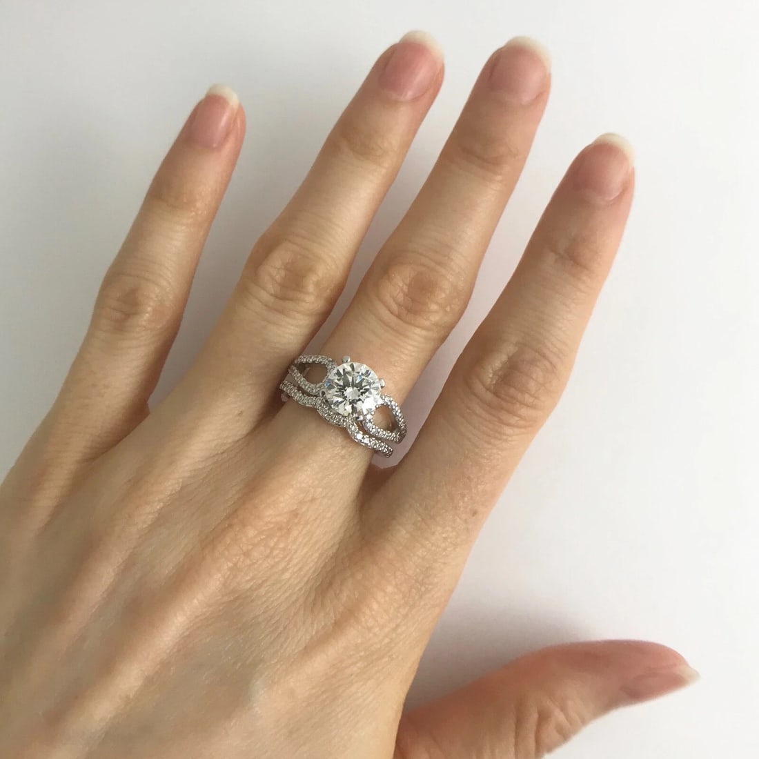 Diamond Engagement Ring Mounting Curved Band Set 14K White Gold .55 CTW, 7.07 Gr - 6