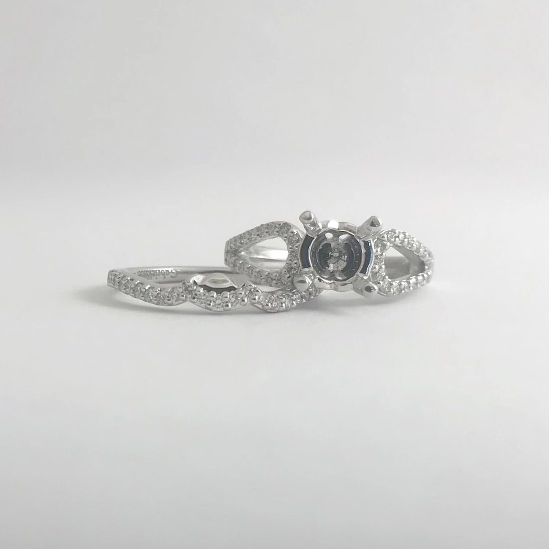 Diamond Engagement Ring Mounting Curved Band Set 14K White Gold .55 CTW, 7.07 Gr - 8