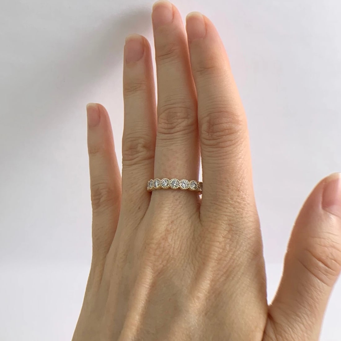 Milgrain Bezel Round Diamond Wedding Band Ring 14K Yellow Gold 1.20 CTW, 3.33 Gr - 3