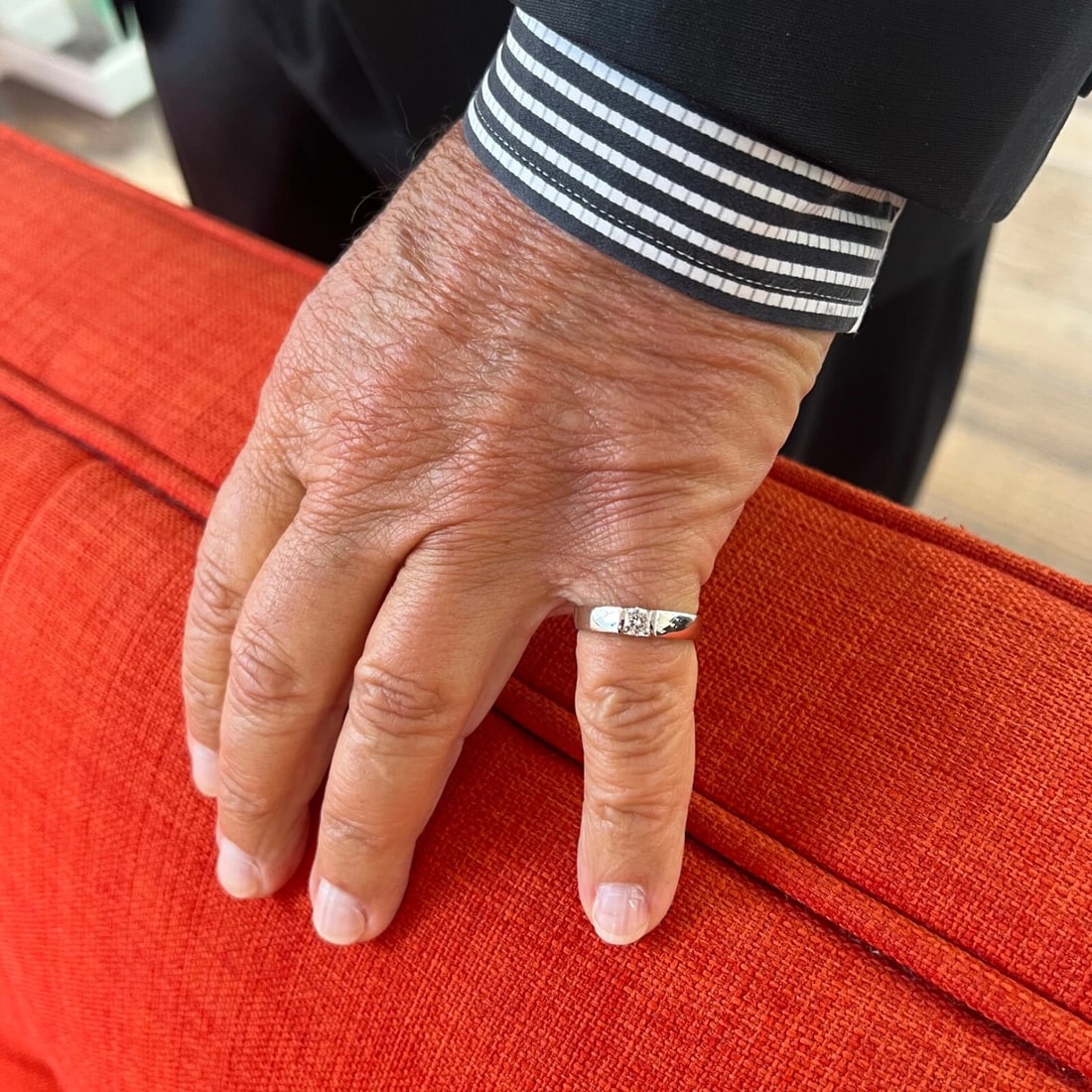 Men's Round Diamond Solitaire Wedding Band Ring 18K White Gold, .33 CT - 3