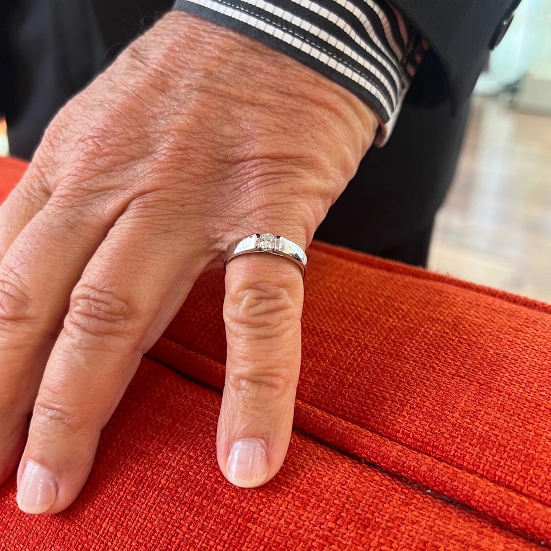 Men's Round Diamond Solitaire Wedding Band Ring 18K White Gold, .33 CT - 4