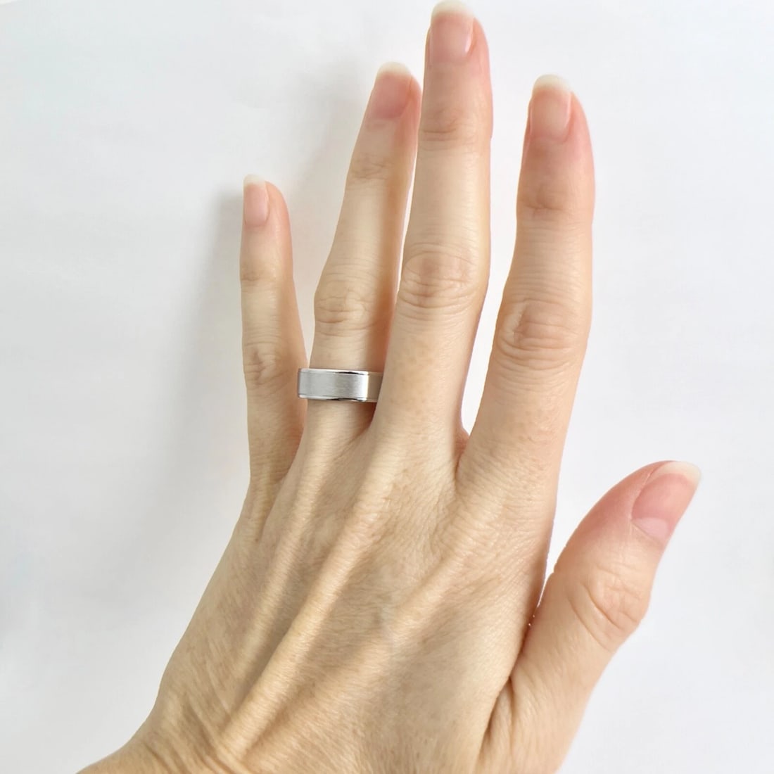 Men's Satin Finish Beveled Edge Wedding Band Ring 14K White Gold, Size 7.5, 6 mm - 3