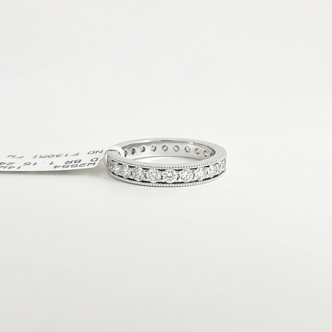 Round Diamond Milgrain Eternity Ring Wedding Band 14K White Gold, 1.15 CTW, Sz 6 - 6