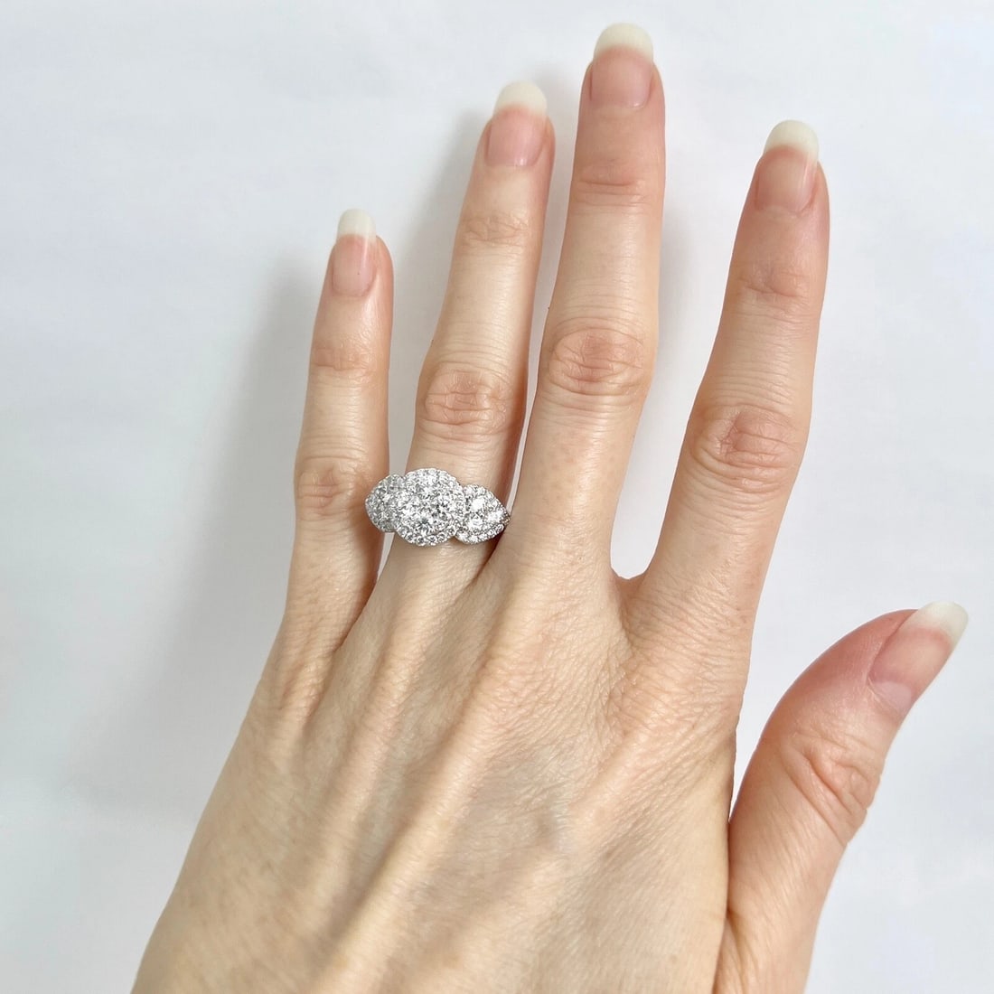 Pave Diamond Round Halo Cluster Engagement Ring 18K White Gold, 1.62 CTW - 3