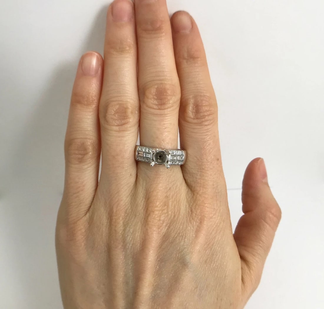 Wide Baguette Princess Diamond Platinum Engagement Ring Setting Mounting .85 CTW - 2