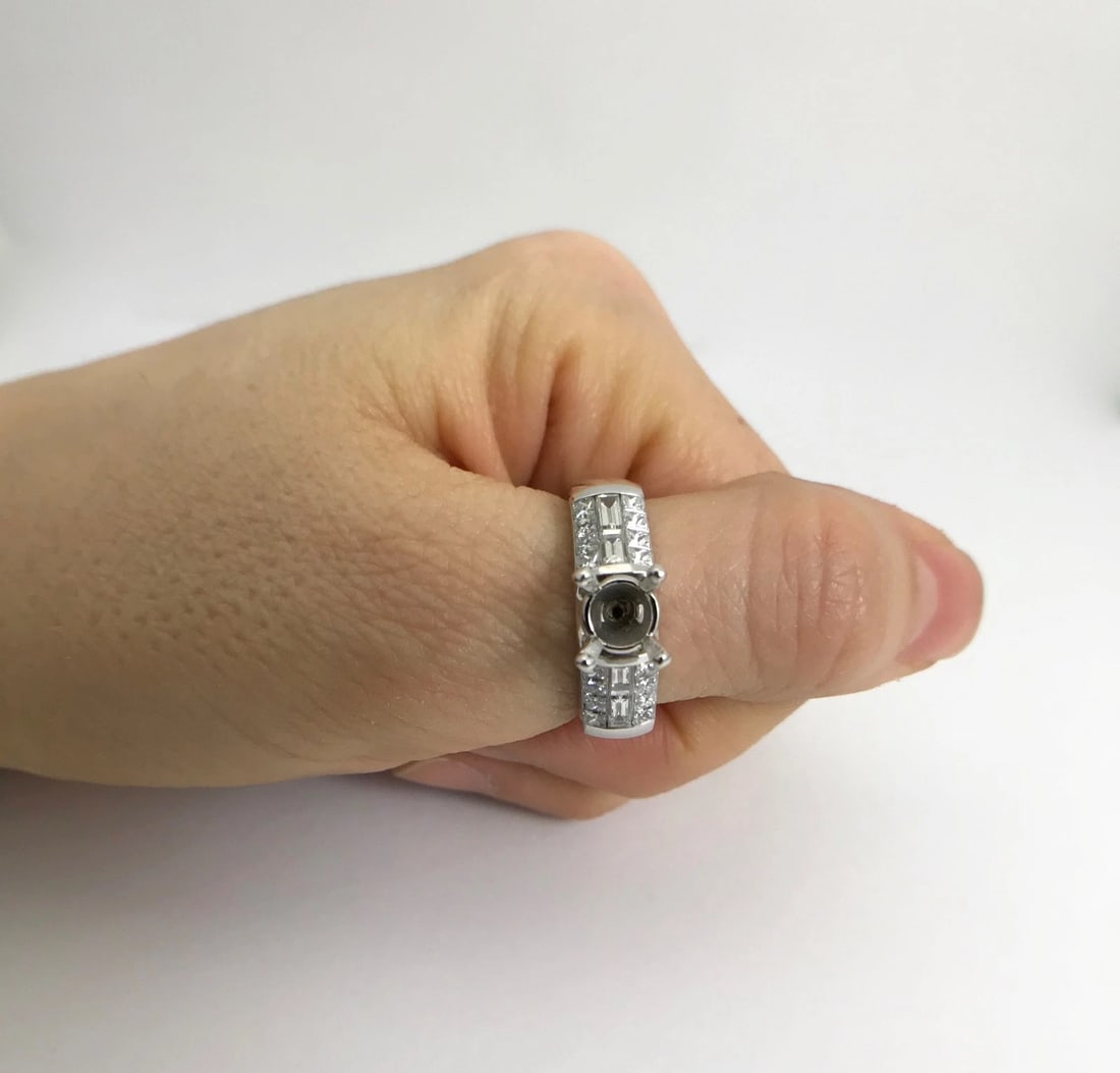 Wide Baguette Princess Diamond Platinum Engagement Ring Setting Mounting .85 CTW - 3