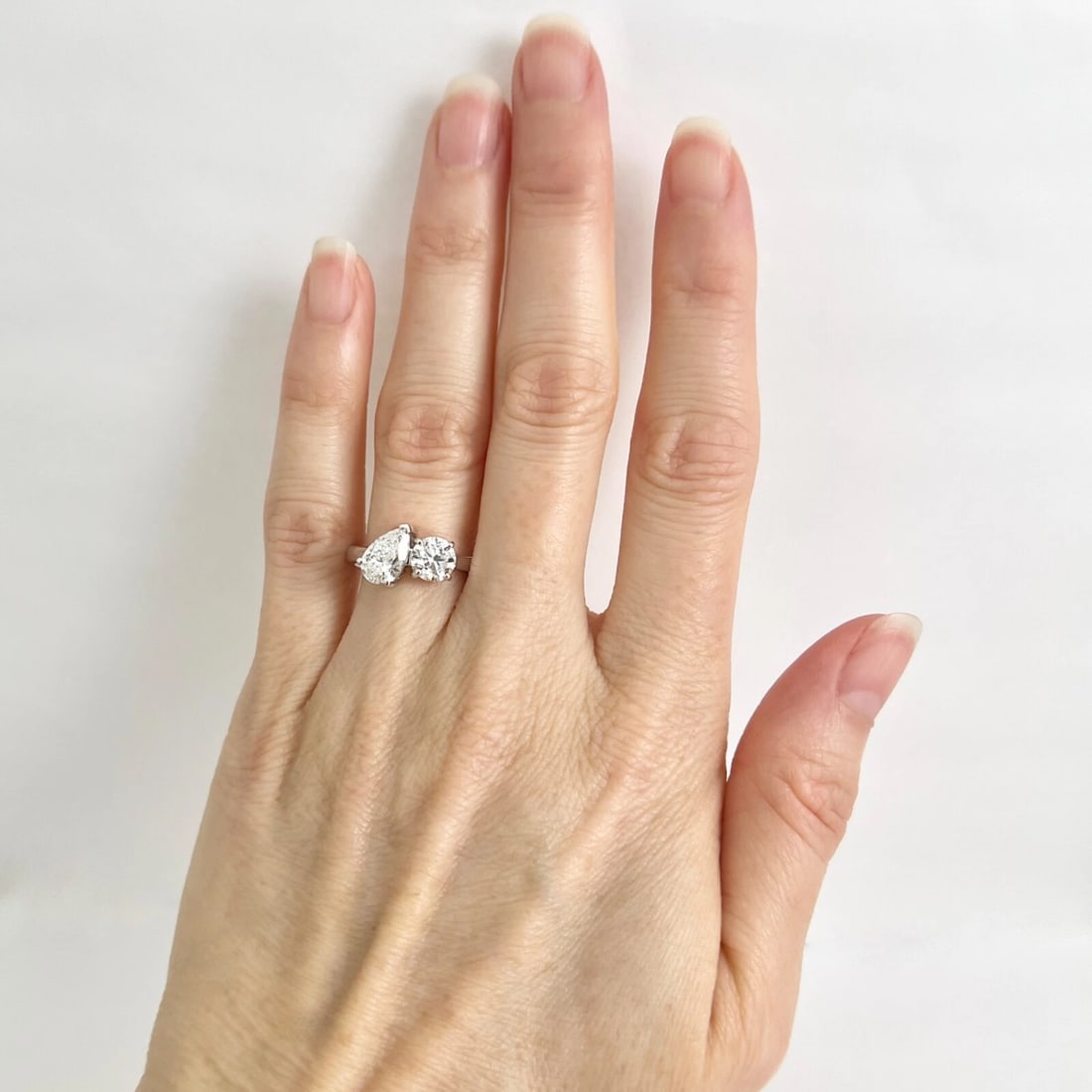 GIA 2-Stone Toi Et Moi Pear Round Diamond Engagement Ring 18K White Gold 1.70 TW - 2