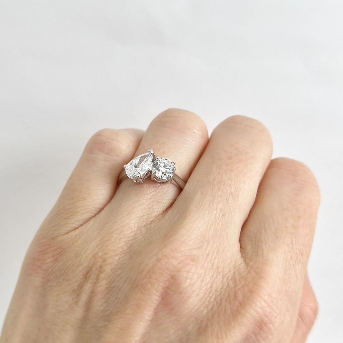 GIA 2-Stone Toi Et Moi Pear Round Diamond Engagement Ring 18K White Gold 1.70 TW - 4