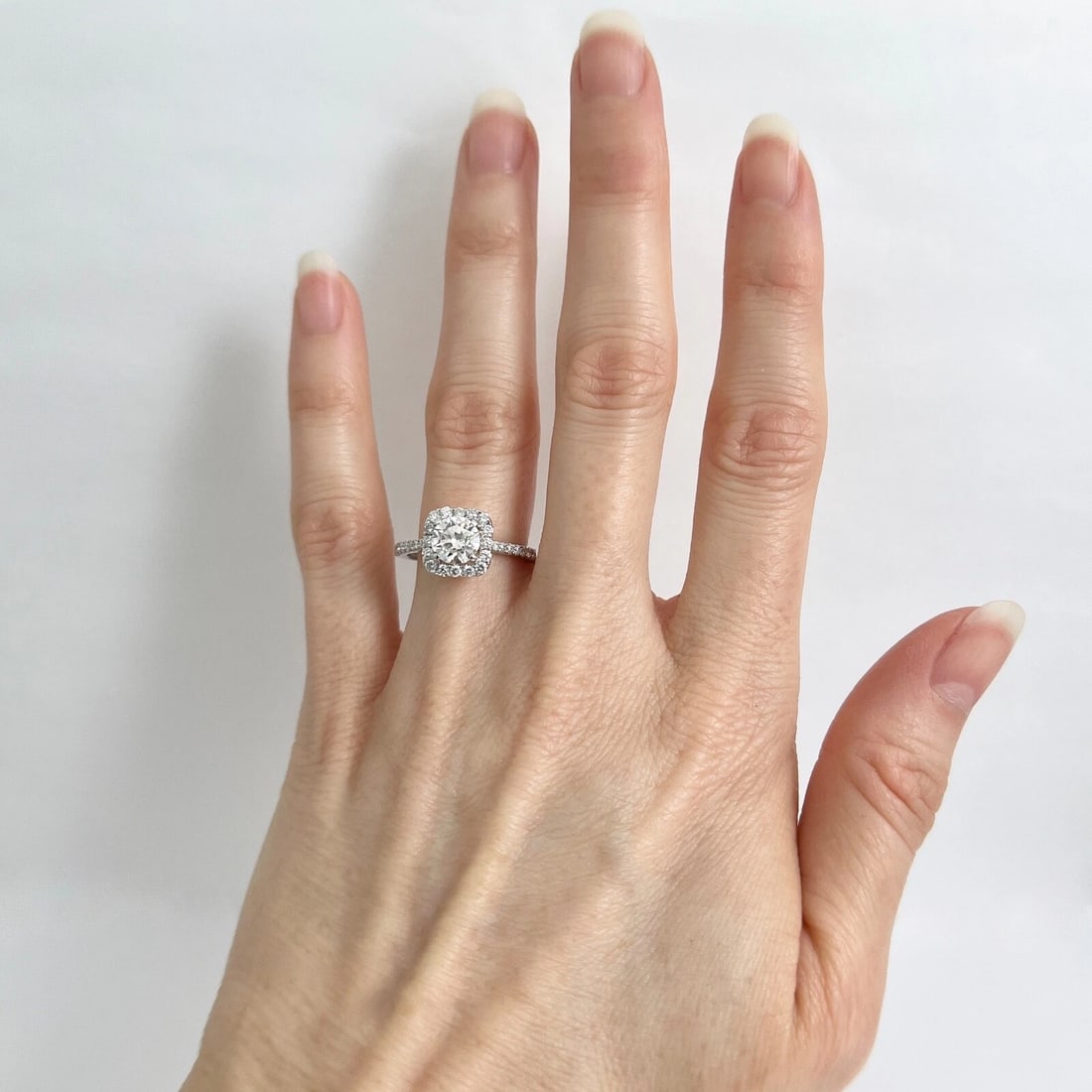 Cushion Halo Round Diamond Engagement Ring 18K White Gold, 1.31 CTW - 4