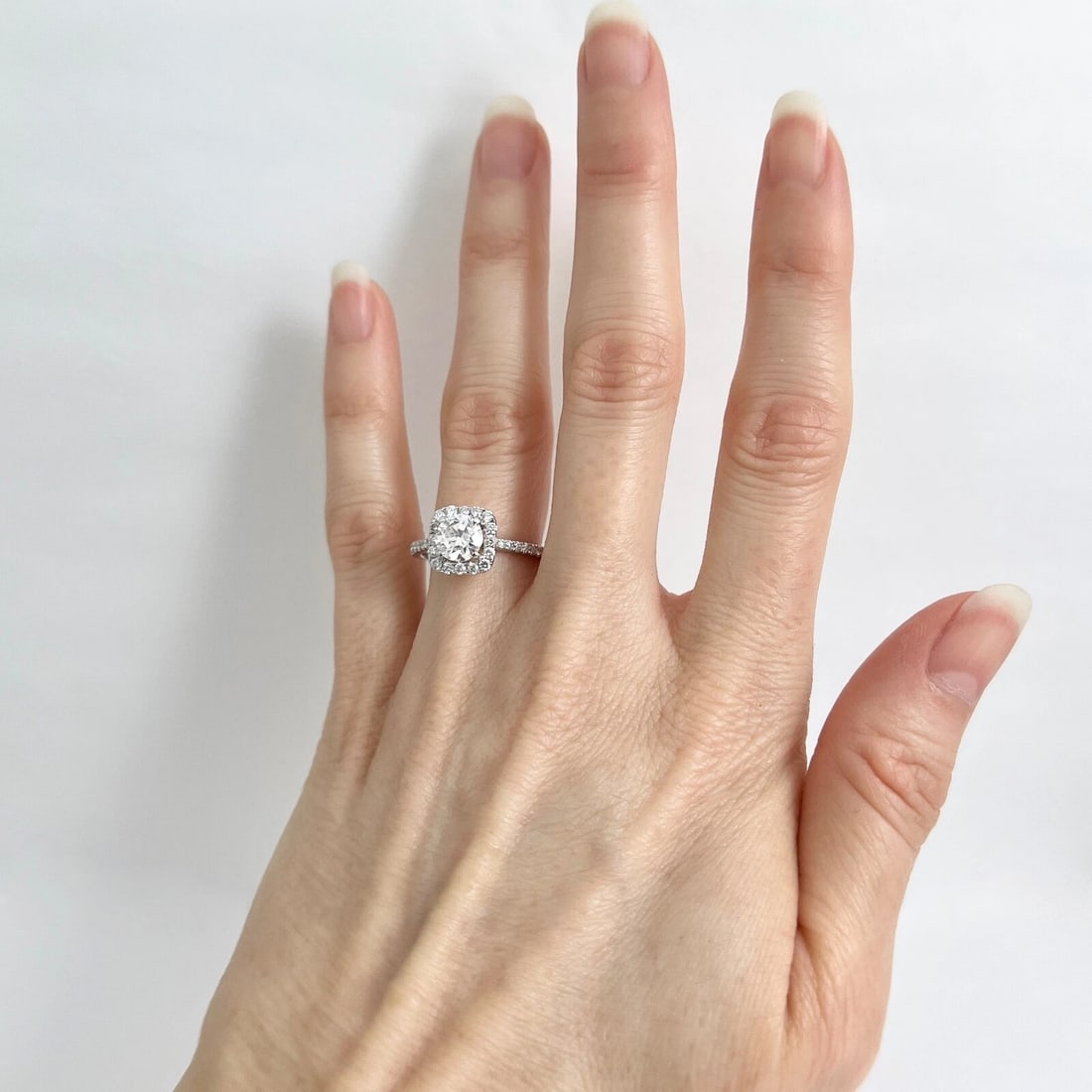 Cushion Halo Round Diamond Engagement Ring 18K White Gold, 1.31 CTW - 5