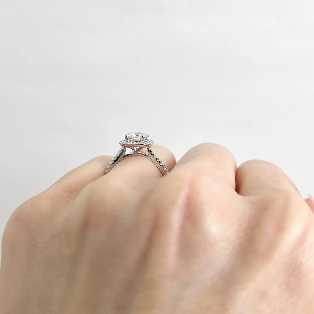 Cushion Halo Round Diamond Engagement Ring 18K White Gold, 1.31 CTW - 7