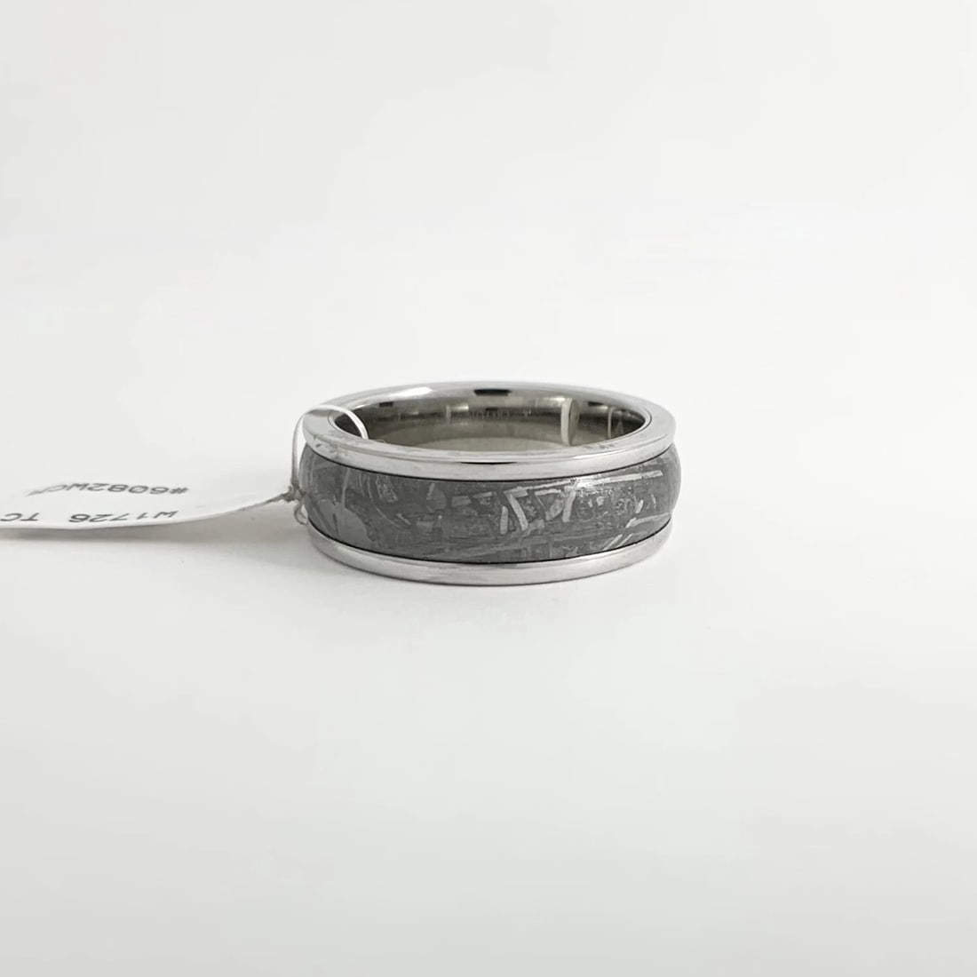 Men's Wide Grey Meteorite Insert Wedding Band Ring in Tungsten, Size 10, 8 mm - 8