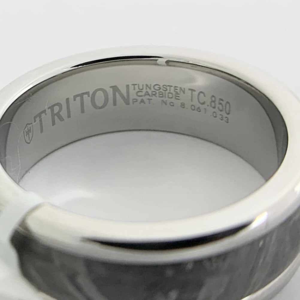 Men's Wide Grey Meteorite Insert Wedding Band Ring in Tungsten, Size 10, 8 mm - 9